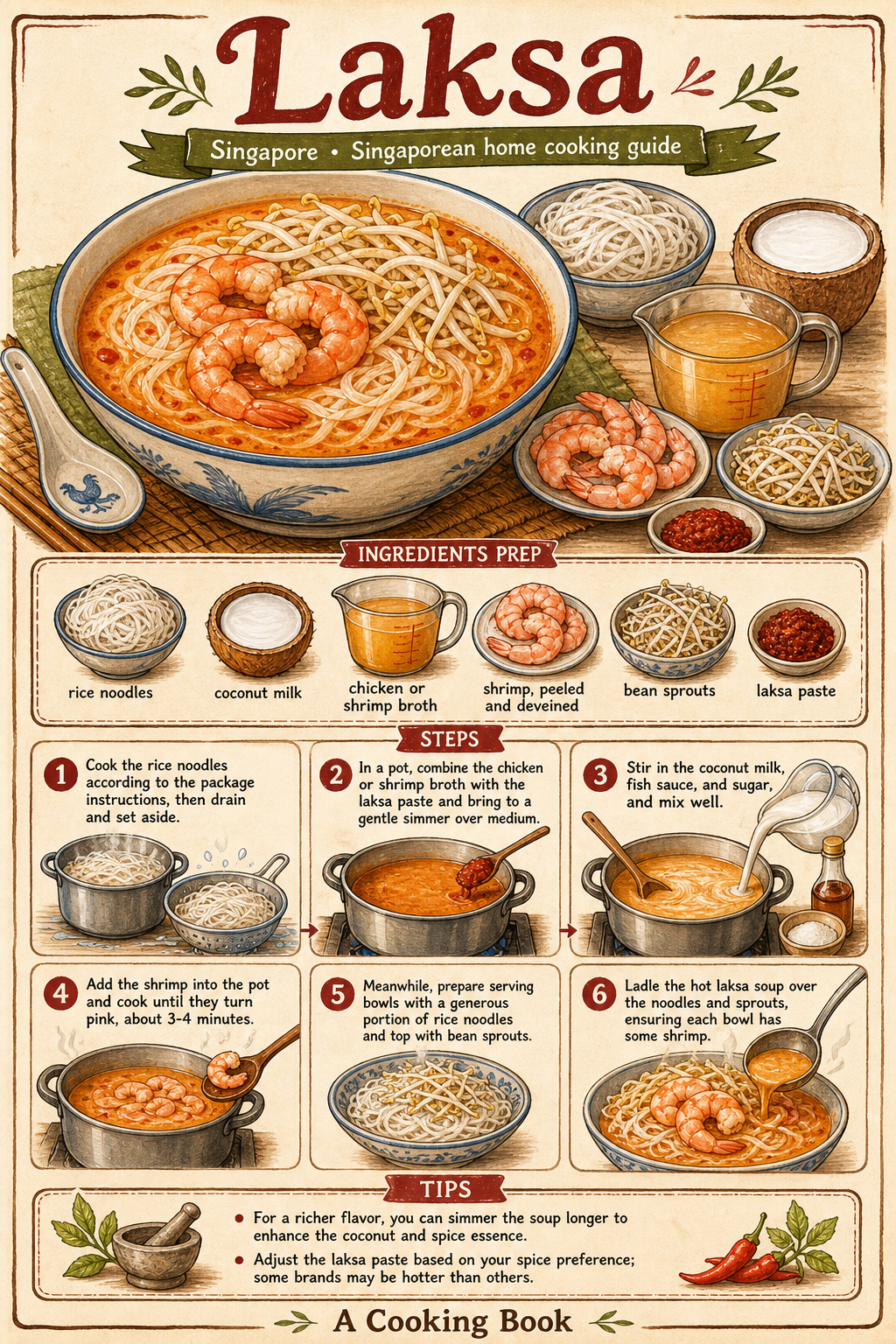 Katong Laksa illustrated step-by-step cooking guide