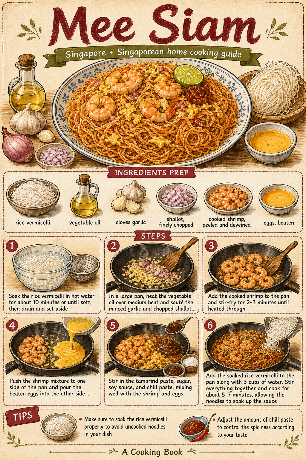 Singapore Mee Siam illustrated step-by-step cooking guide