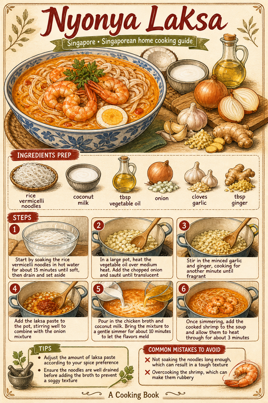 Singapore Nyonya Curry Laksa illustrated step-by-step cooking guide
