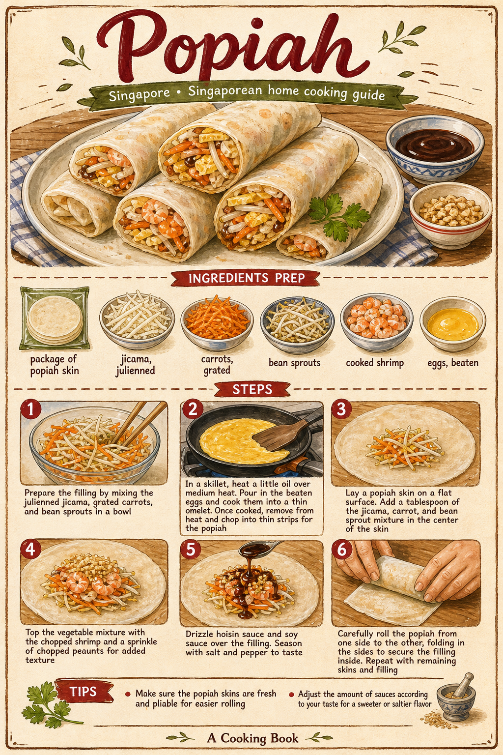 Singapore Popiah illustrated step-by-step cooking guide