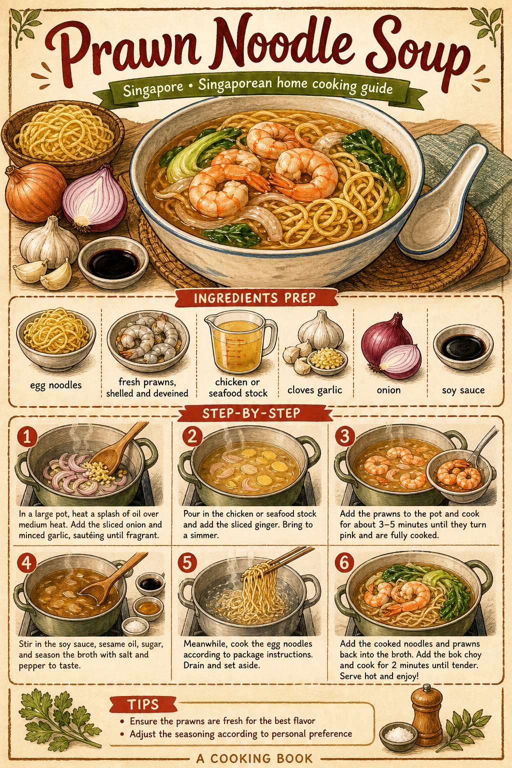 Singapore Prawn Noodle Soup (Hae Mee) illustrated step-by-step cooking guide