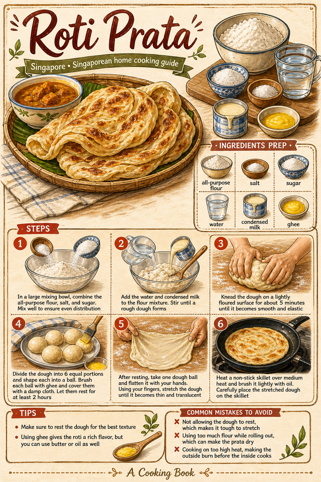 Roti Prata illustrated step-by-step cooking guide