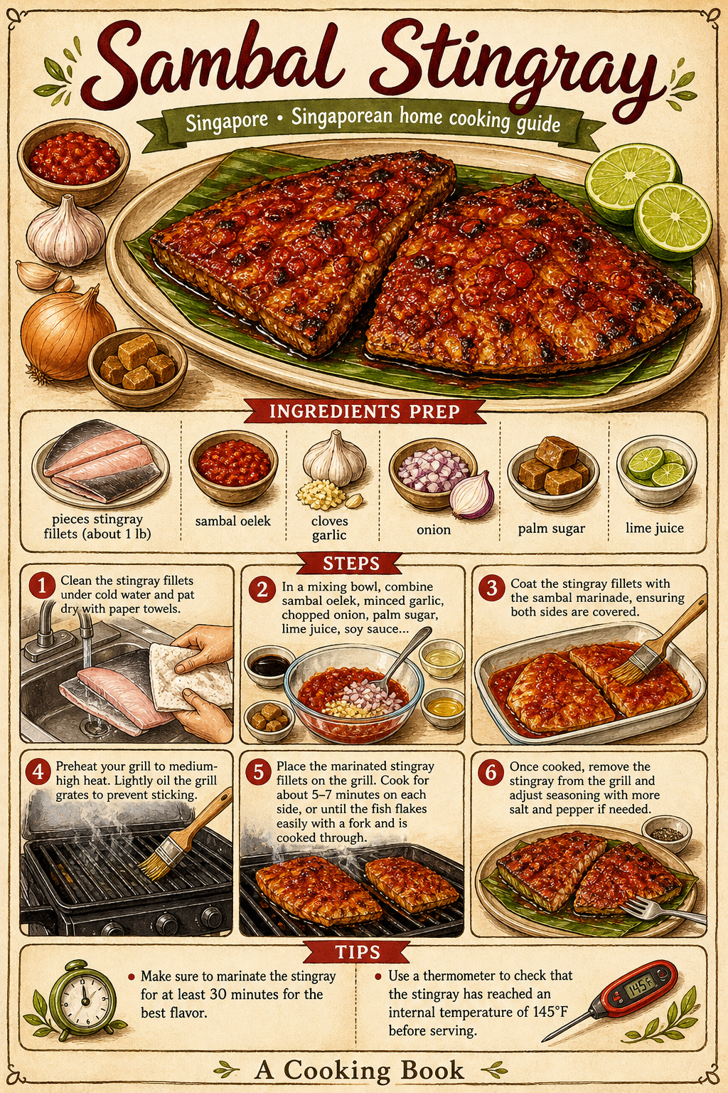 Sambal Stingray illustrated step-by-step cooking guide
