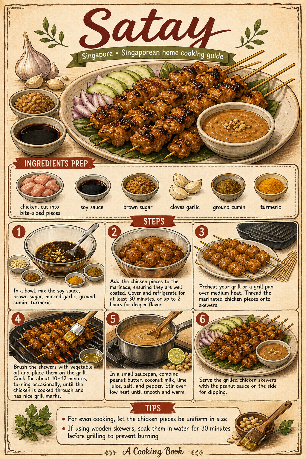 Singapore Chicken Satay illustrated step-by-step cooking guide