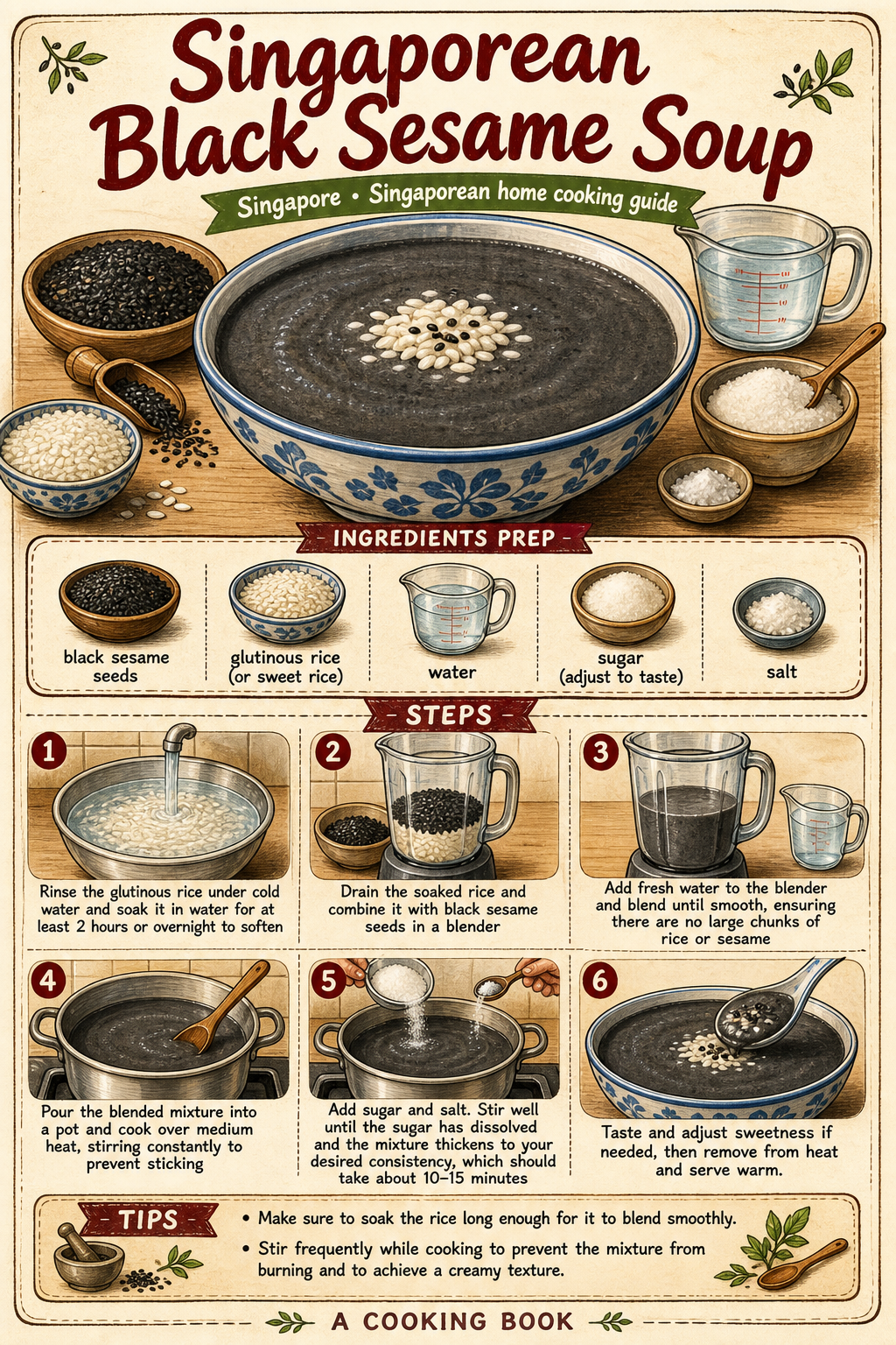 Singapore Black Sesame Soup illustrated step-by-step cooking guide