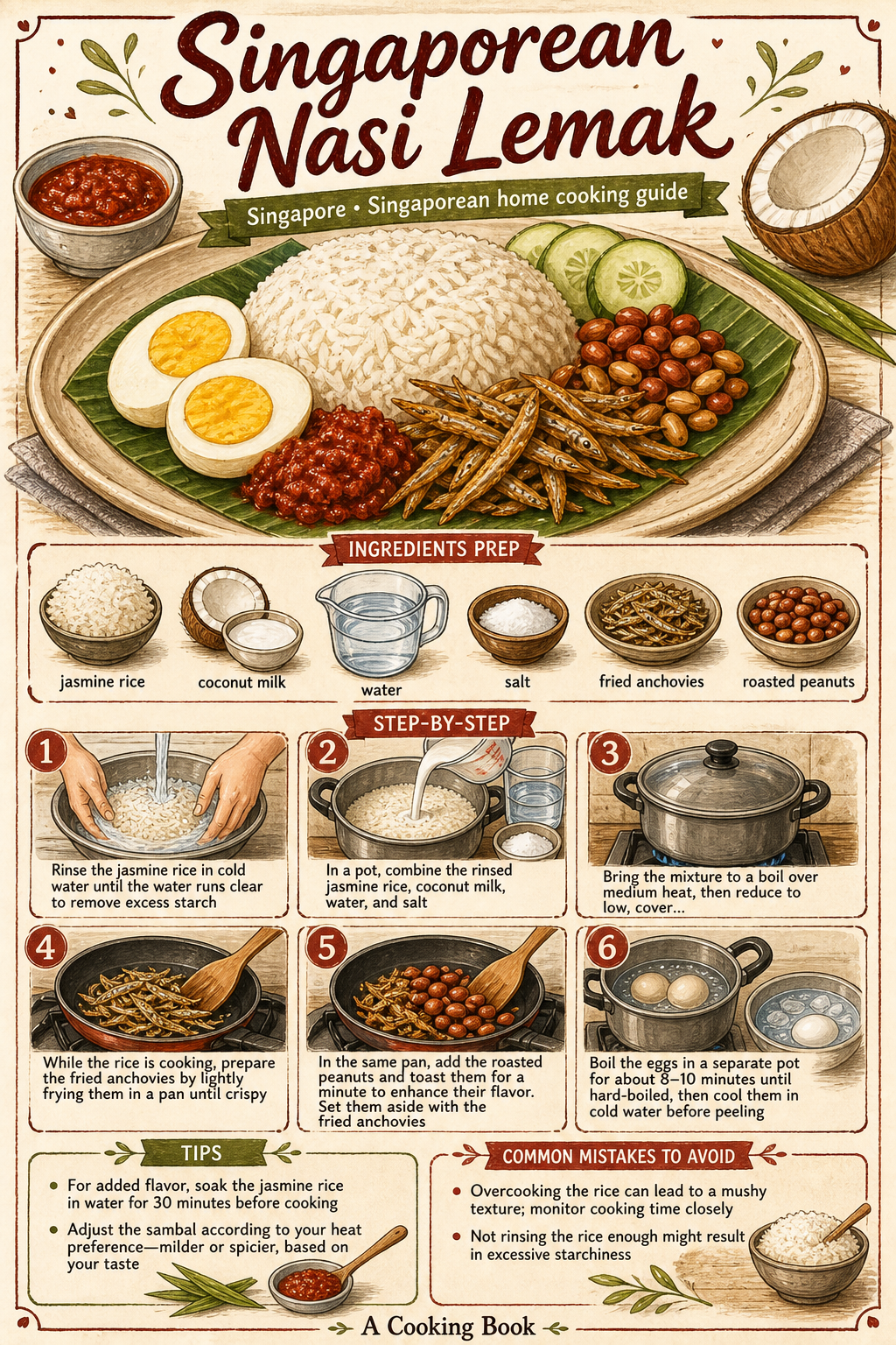 Singapore Nasi Lemak illustrated step-by-step cooking guide