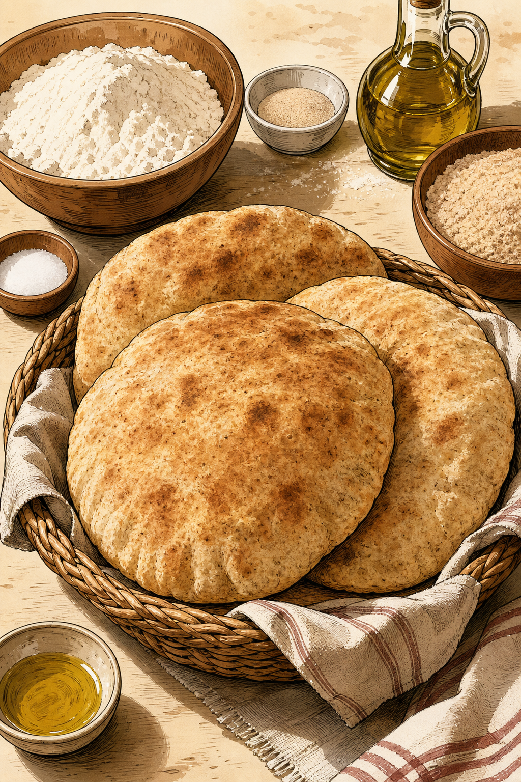 Egyptian Eish Baladi (Whole-Wheat Pocket Bread)