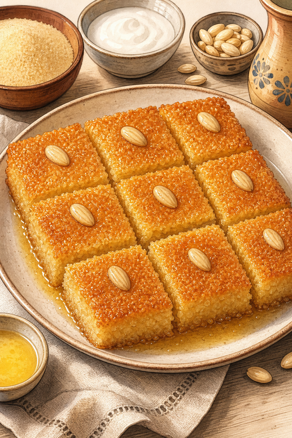 Egyptian Basbousa (Semolina Syrup Cake)