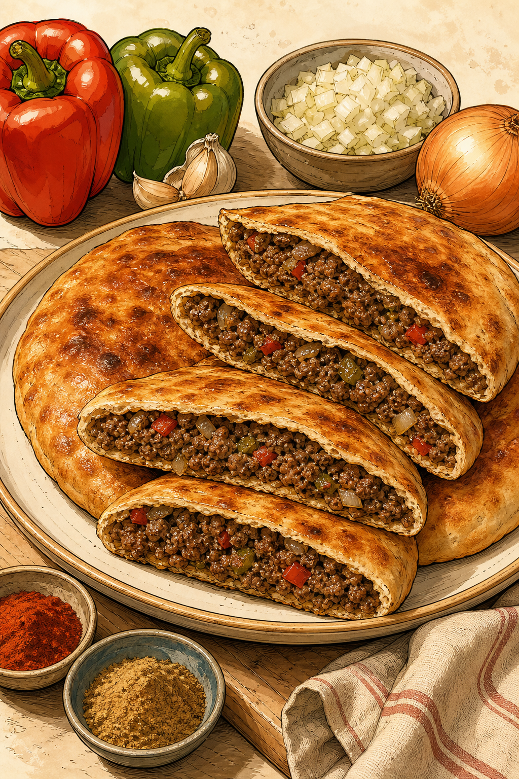 Traditional Egyptian Hawawshi with Spiced Meat