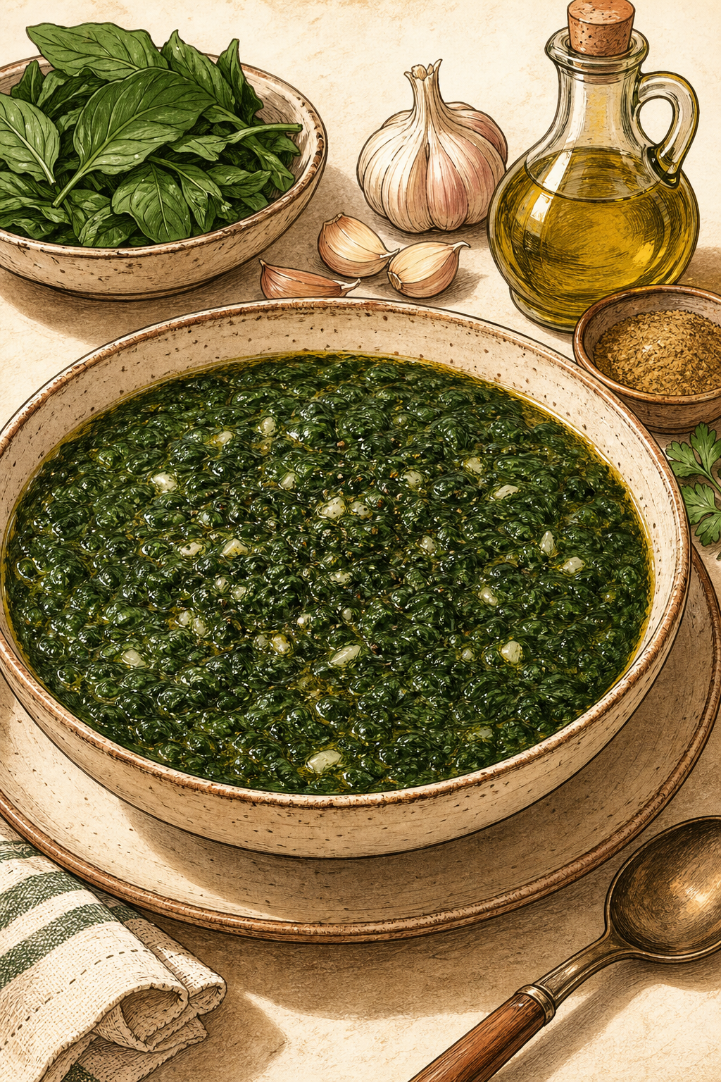 Traditional Egyptian Molokhia with Garlic and Coriander