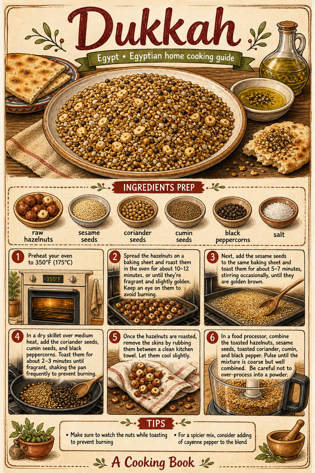 Egyptian Dukkah (Nut and Seed Blend) illustrated step-by-step cooking guide