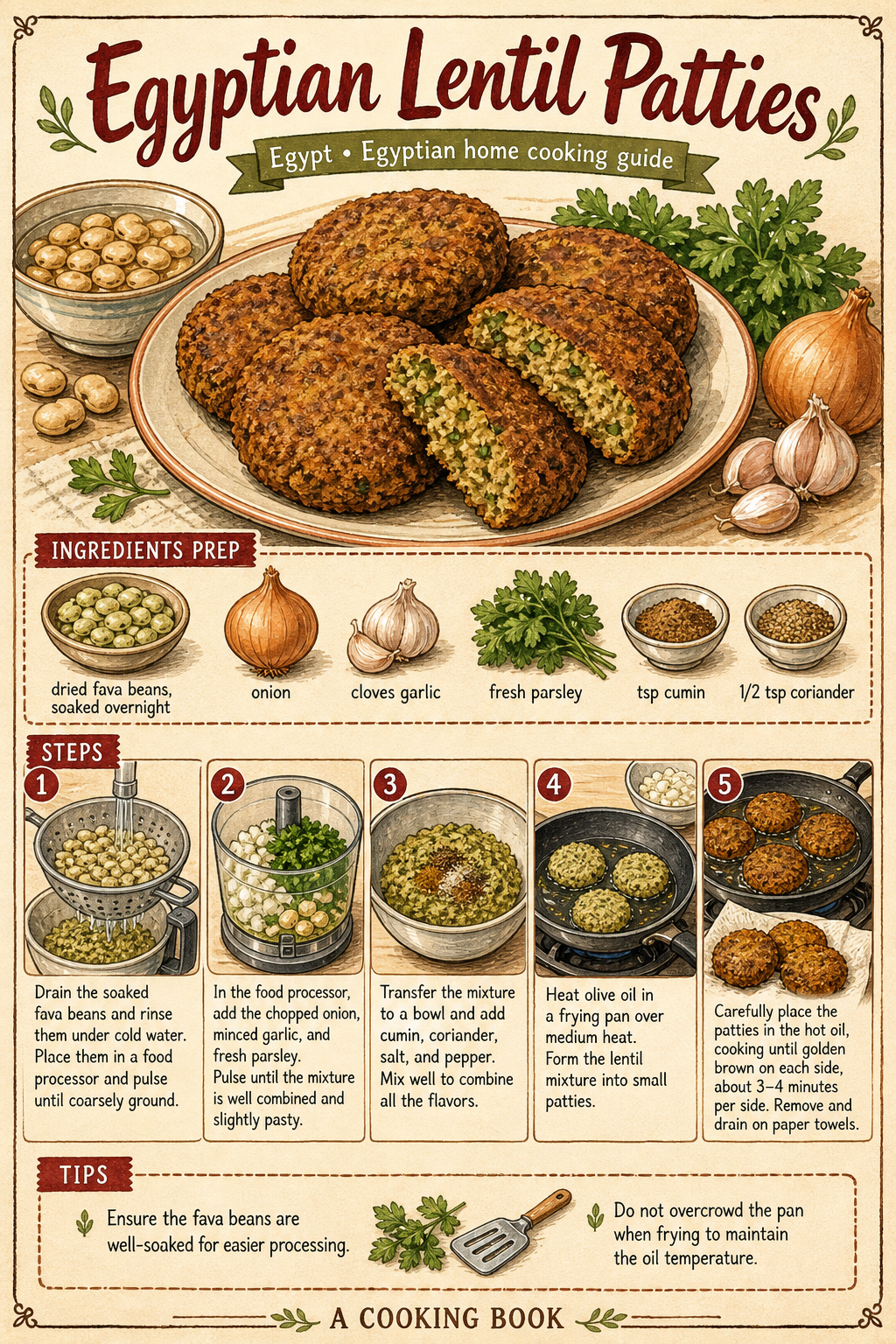 Egyptian Ta'ameya (Fava Bean Falafel) illustrated step-by-step cooking guide