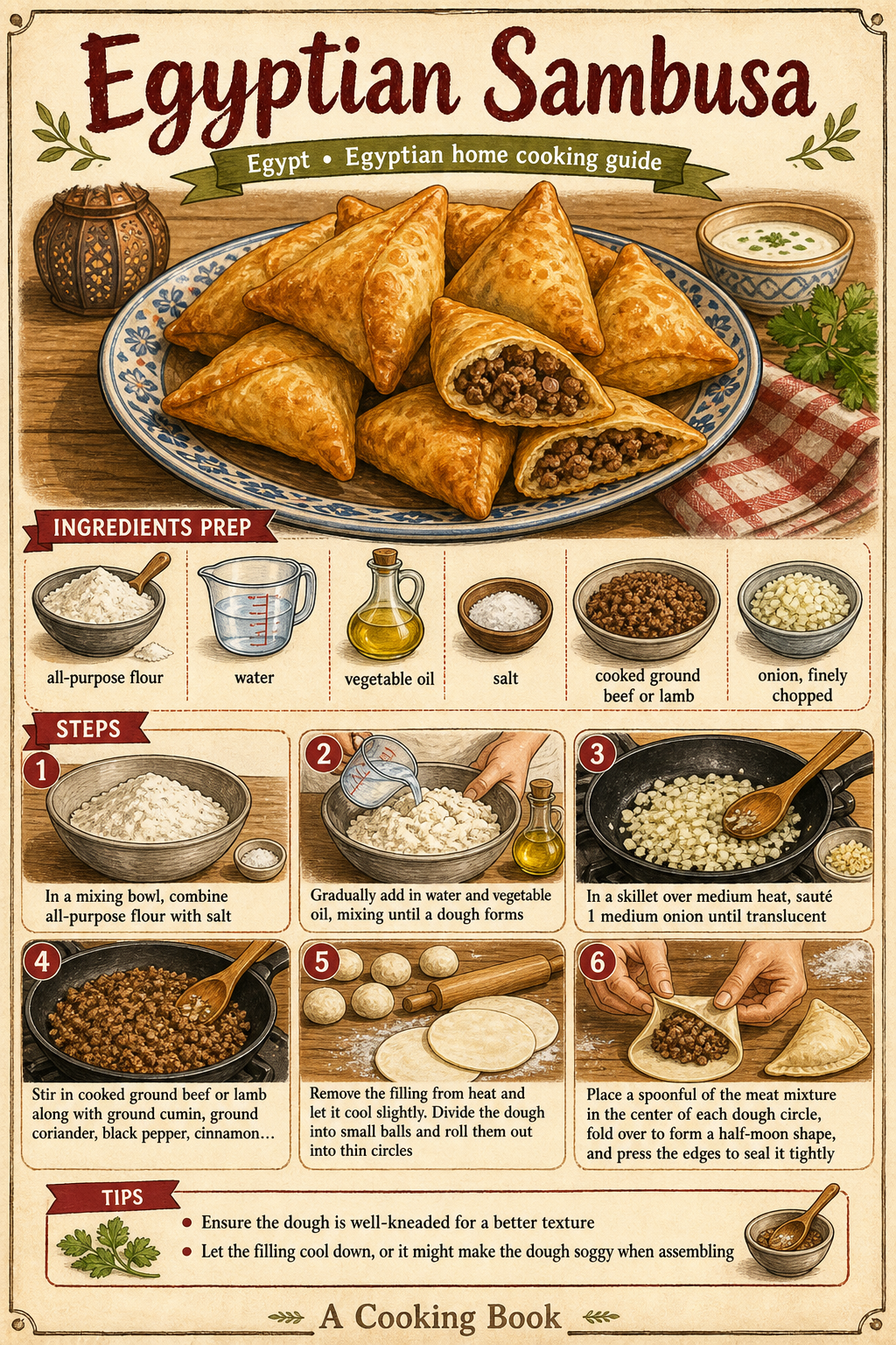 Egyptian Sambusak with Spiced Meat illustrated step-by-step cooking guide
