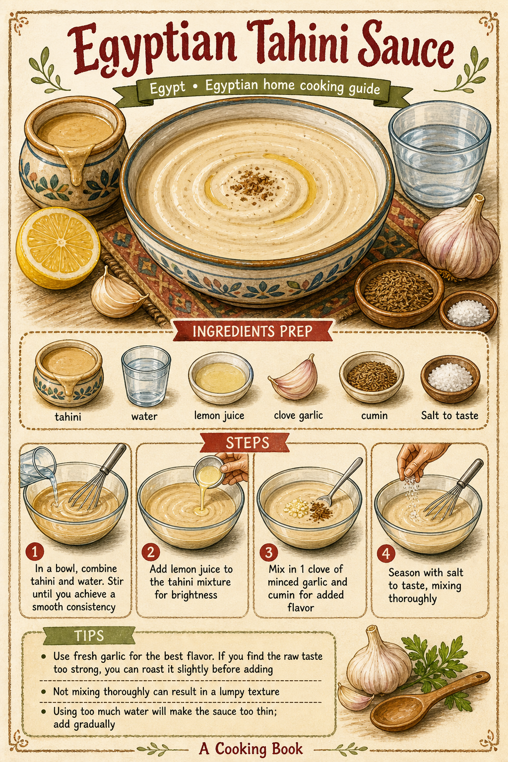 Egyptian Salatet Tahina (Tahini Sauce) illustrated step-by-step cooking guide