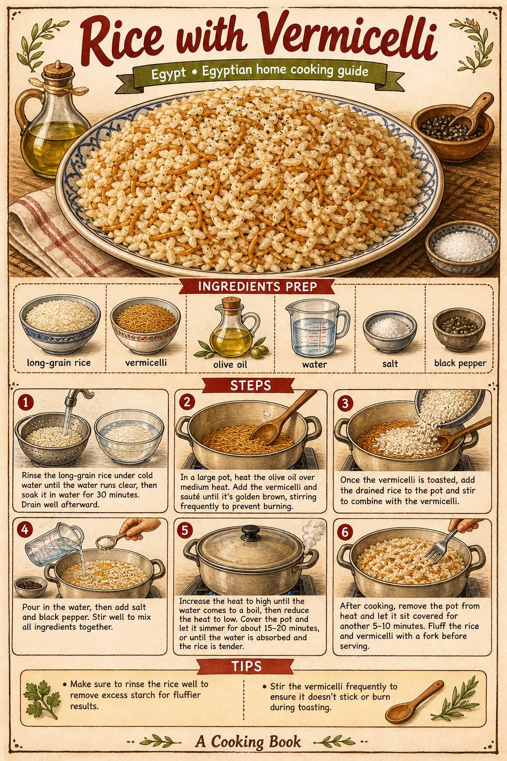 Egyptian Rice with Toasted Vermicelli illustrated step-by-step cooking guide