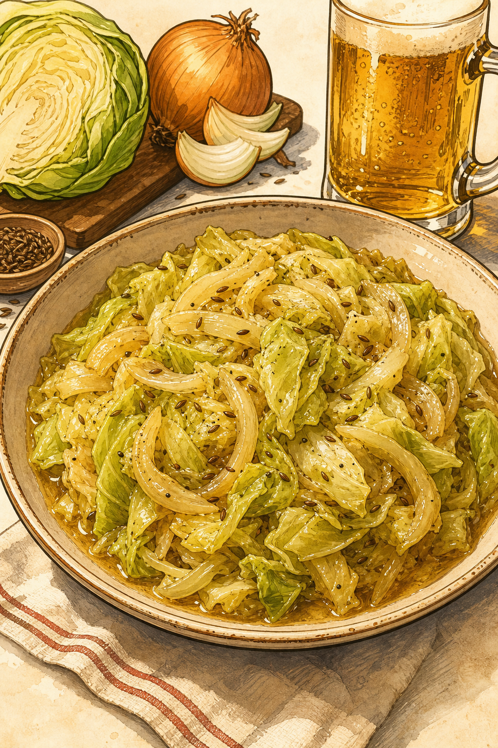 Bayerisches Bierkraut illustrated recipe card