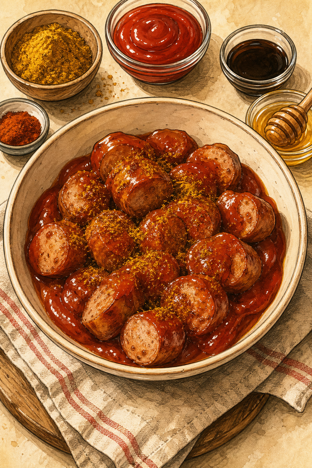 Berliner Currywurst illustrated recipe card