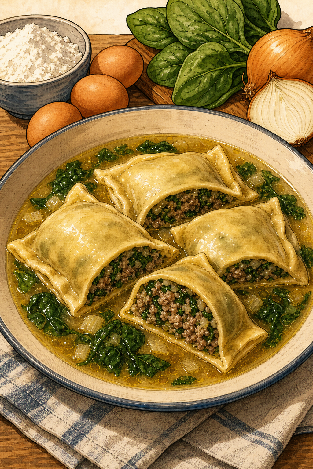 Schwäbische Maultaschen in Brühe