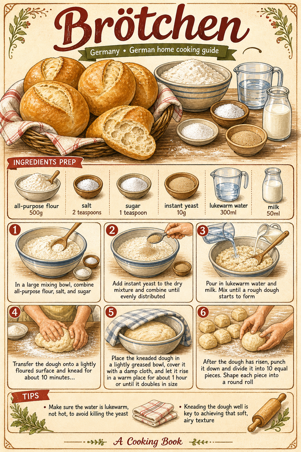 Deutsche Sonntagsbrötchen illustrated step-by-step cooking guide