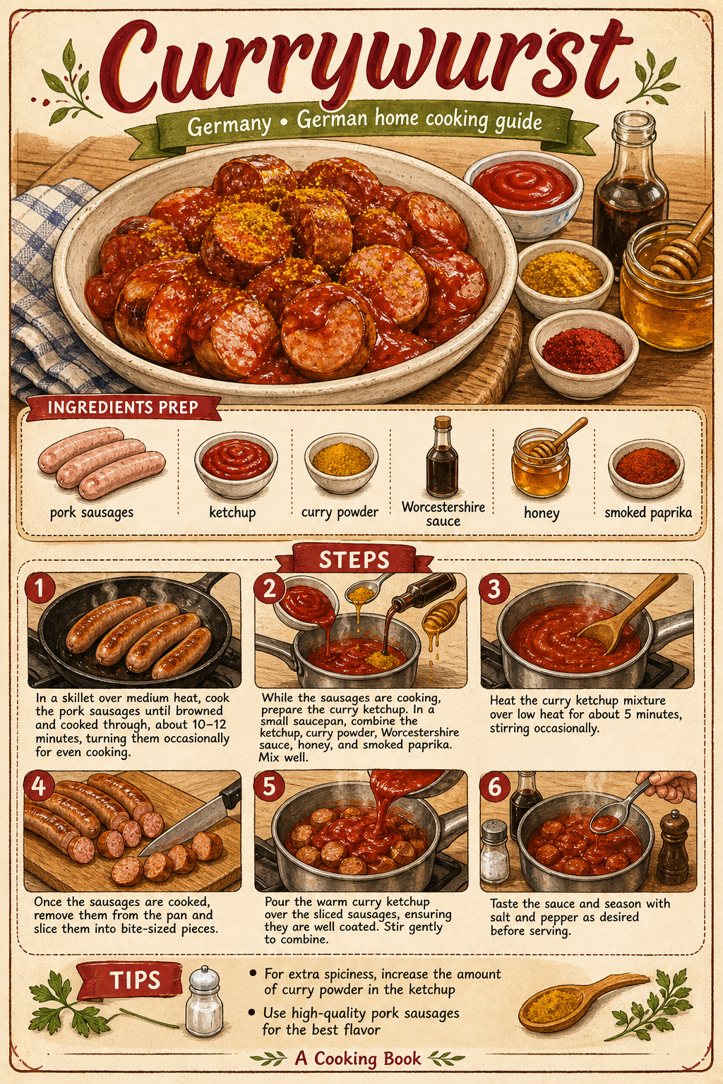 Berliner Currywurst illustrated step-by-step cooking guide