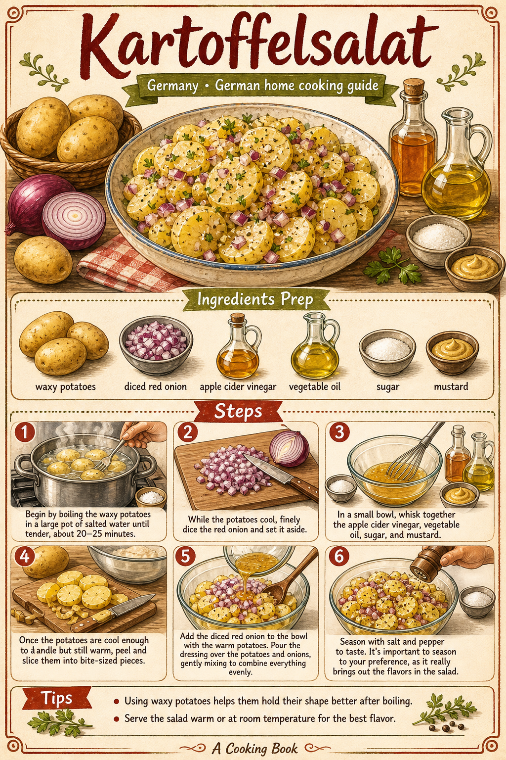 Schwäbischer Kartoffelsalat illustrated step-by-step cooking guide