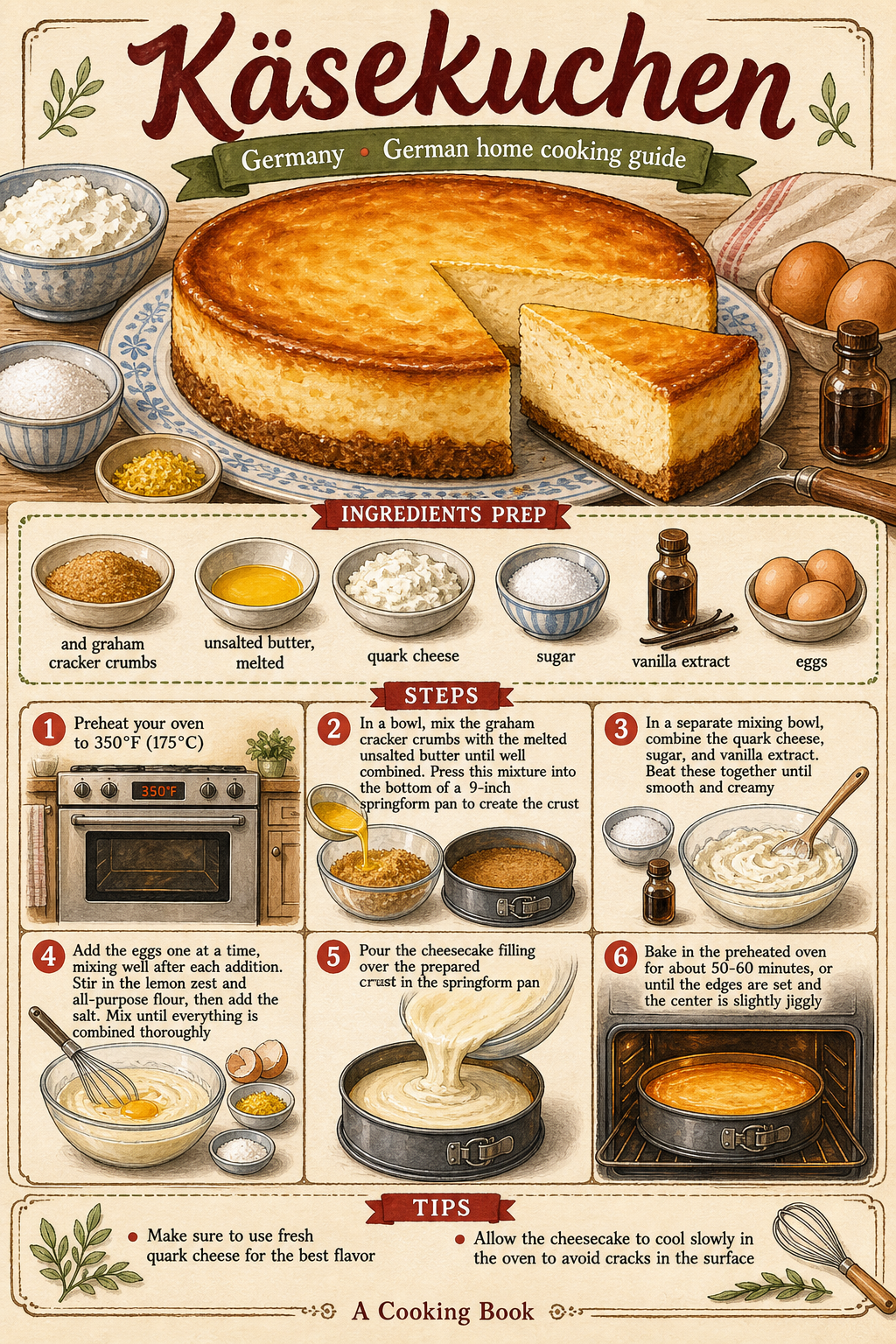 Deutscher Käsekuchen mit Quark illustrated step-by-step cooking guide