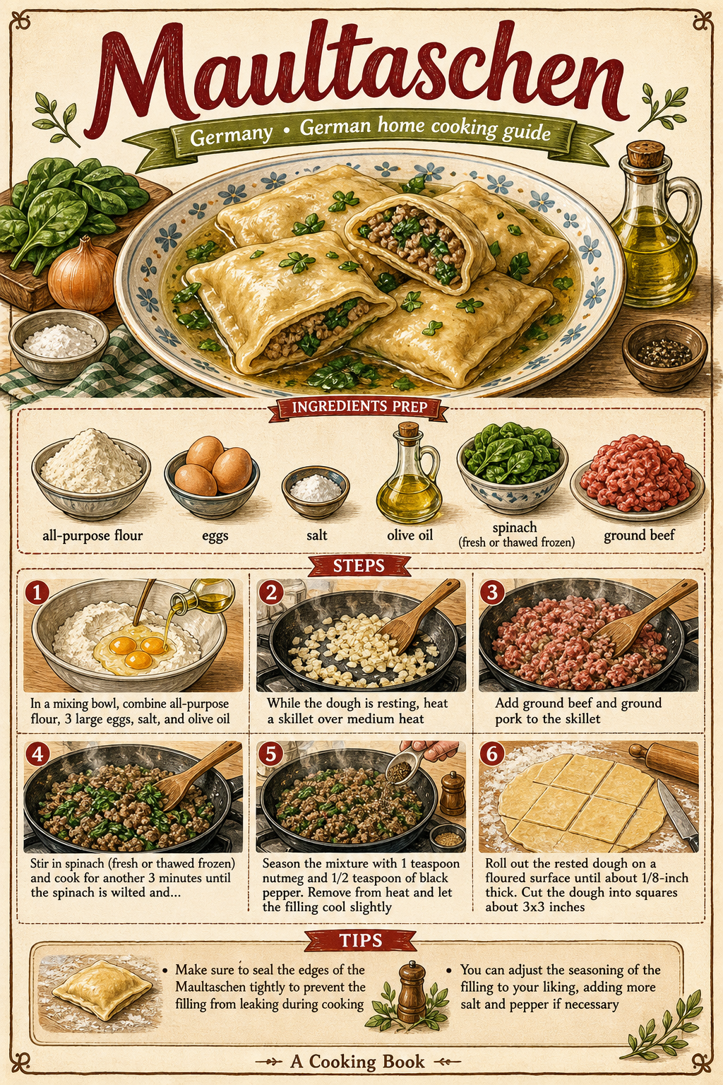 Schwäbische Maultaschen in Brühe illustrated step-by-step cooking guide