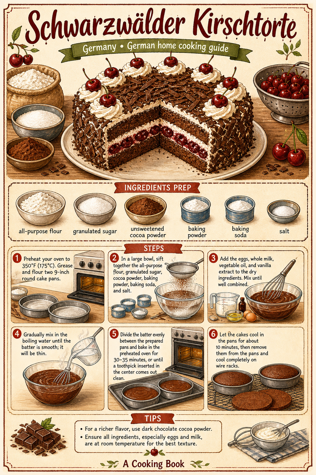Schwarzwälder Kirschtorte illustrated step-by-step cooking guide