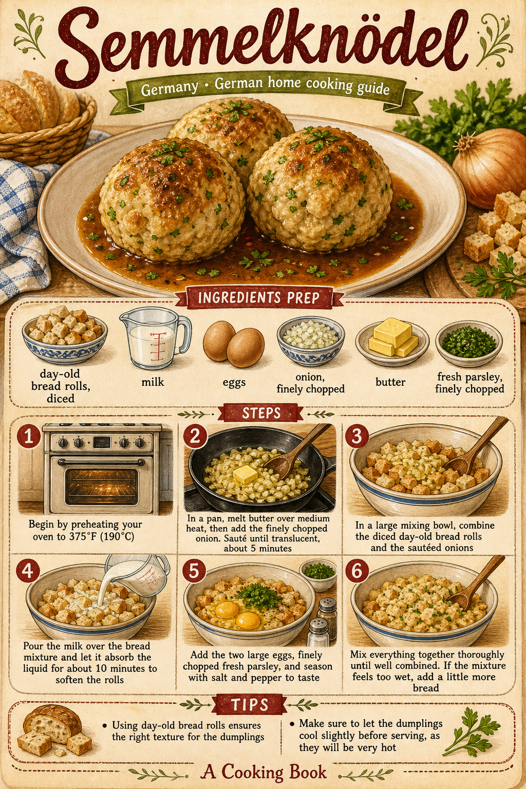 Bayerische Semmelknödel illustrated step-by-step cooking guide