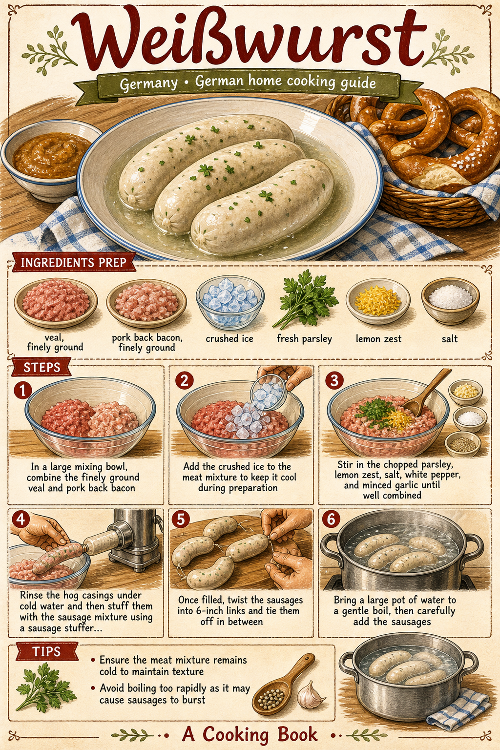 Münchner Weißwurst illustrated step-by-step cooking guide