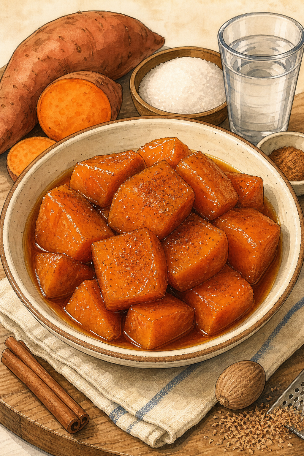 Traditional Argentine Dulce de Batata illustrated recipe card