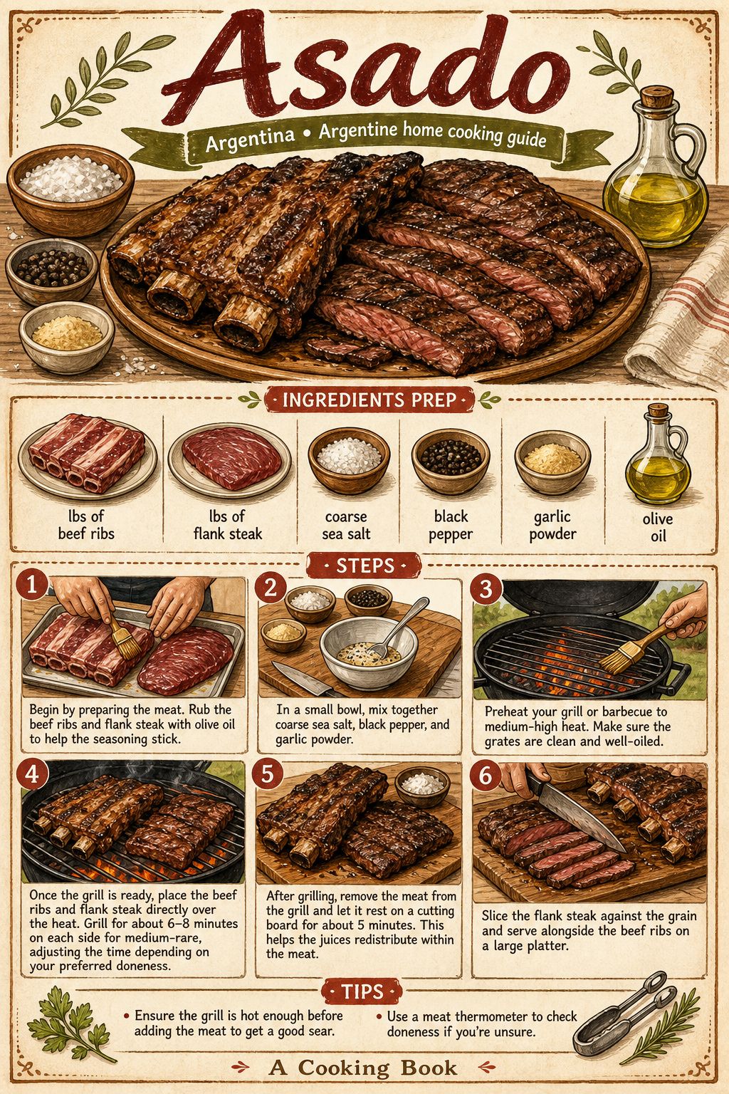 Traditional Argentine Asado illustrated step-by-step cooking guide