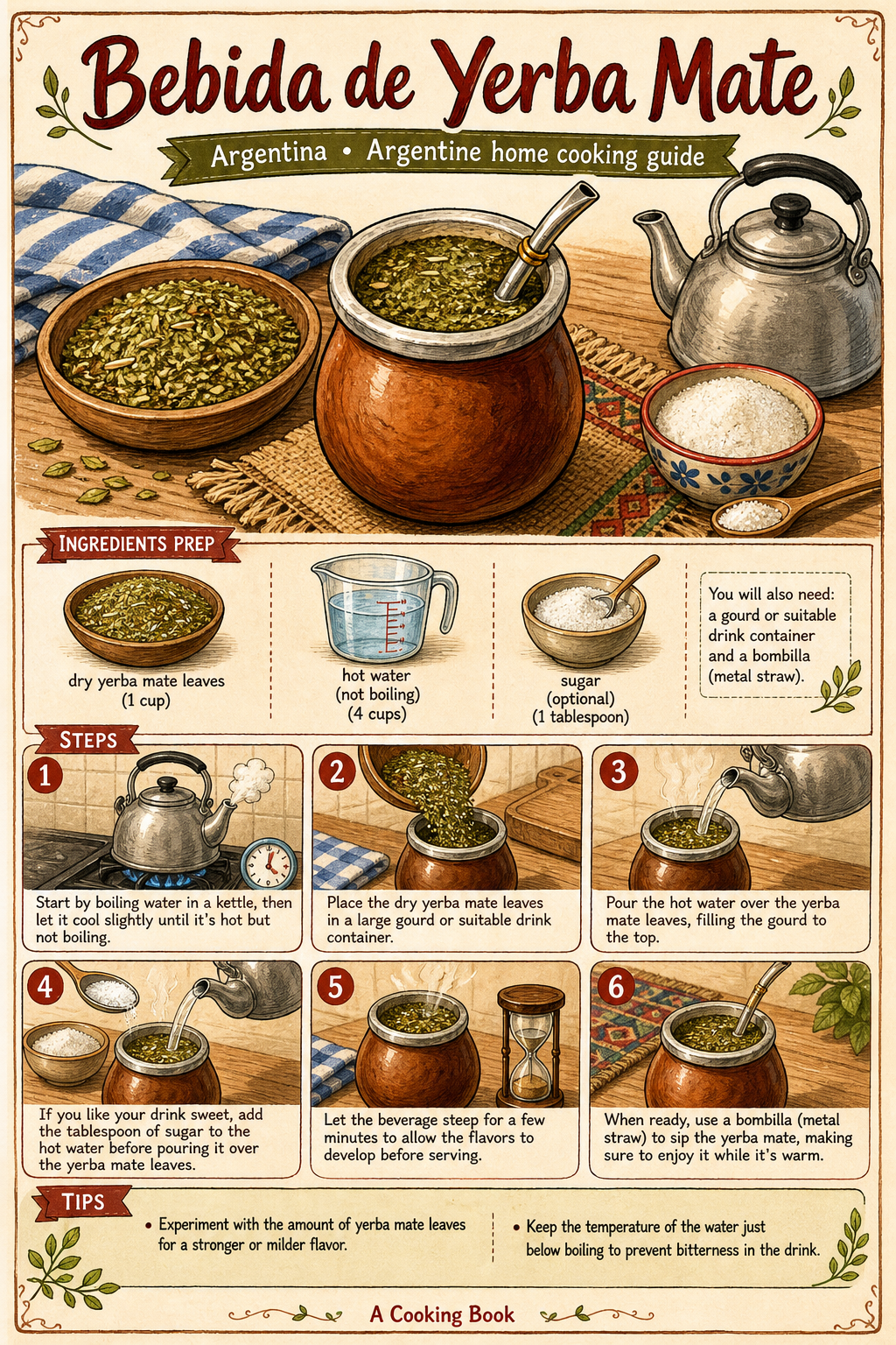 Traditional Argentine Yerba Mate illustrated step-by-step cooking guide