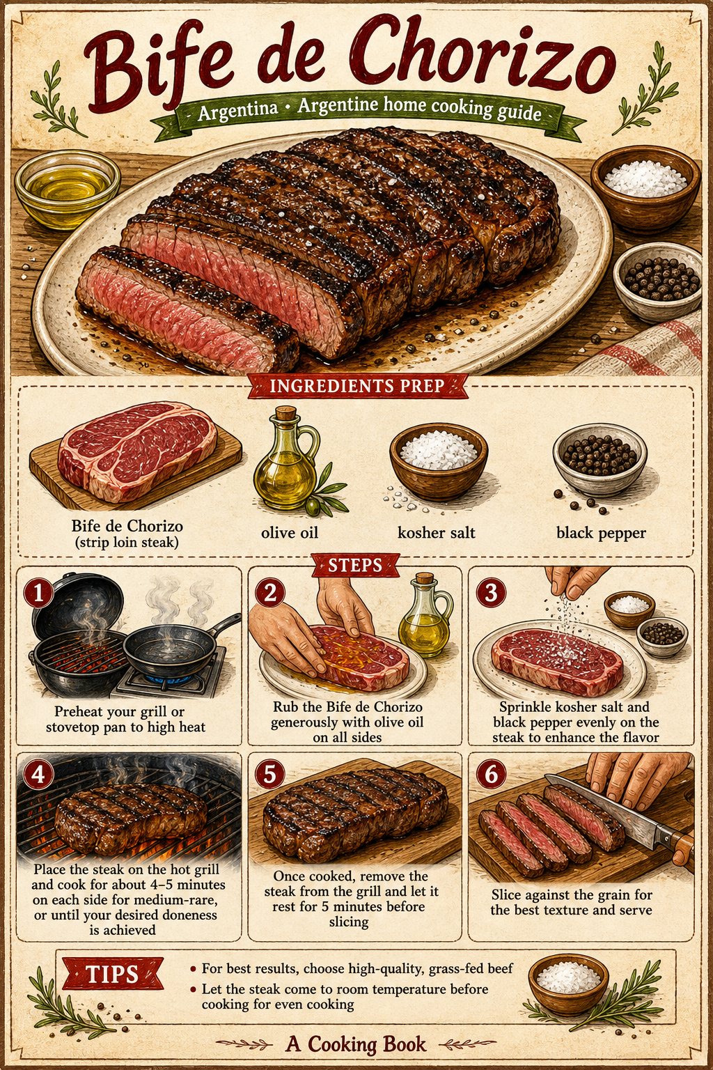 Argentine Parrilla Bife de Chorizo illustrated step-by-step cooking guide