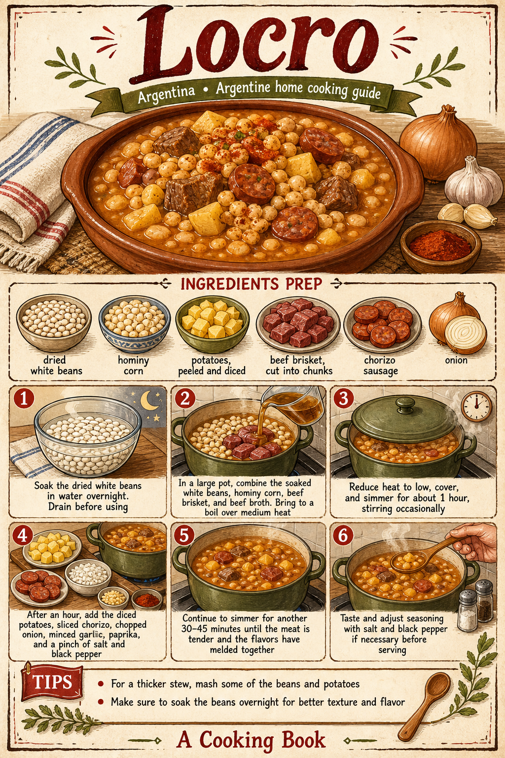 Traditional Argentine Locro illustrated step-by-step cooking guide