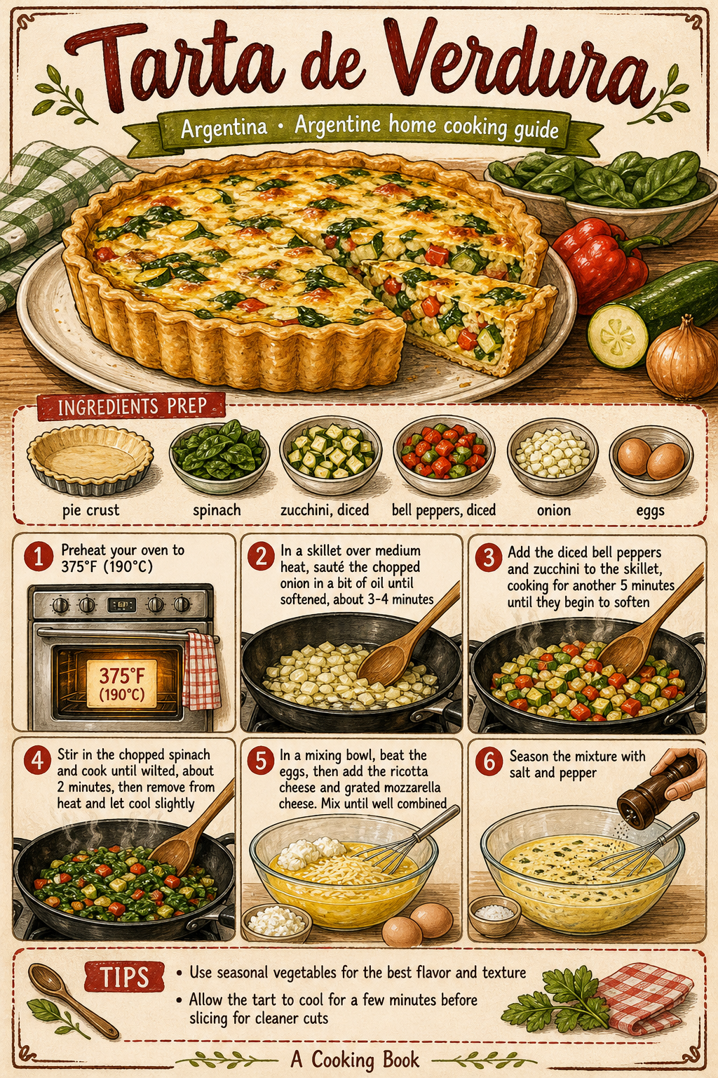Argentine Tarta de Acelga illustrated step-by-step cooking guide