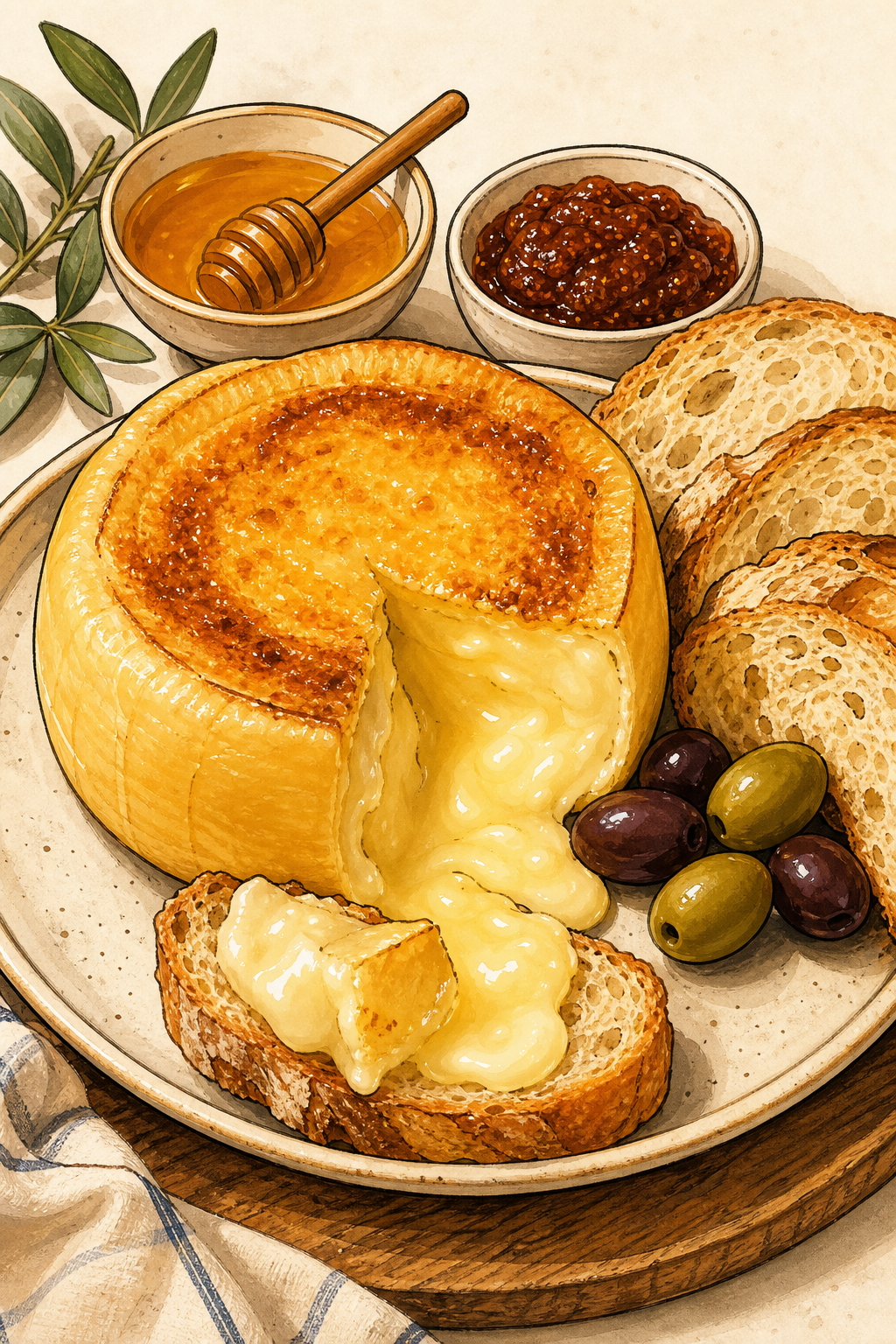 Traditional Queijo Serra da Estrela Serving Board illustrated recipe card