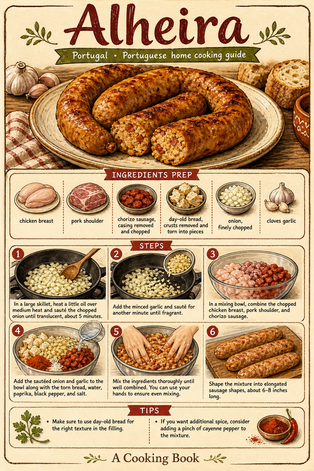 Alheira de Mirandela Grelhada illustrated step-by-step cooking guide