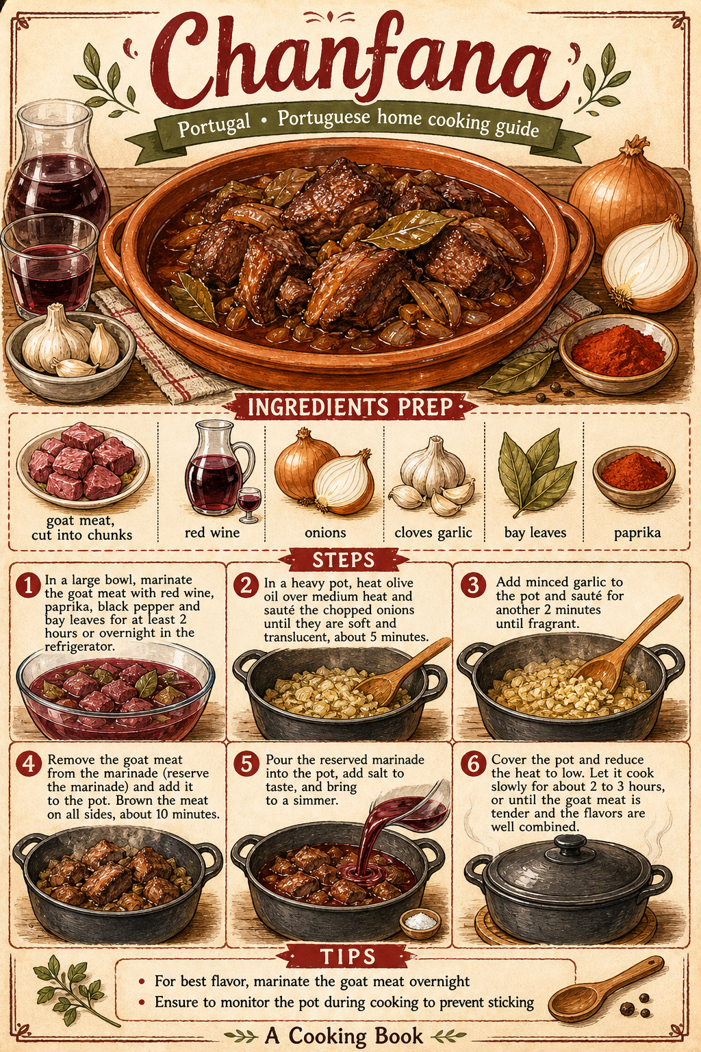 Traditional Beira Chanfana illustrated step-by-step cooking guide
