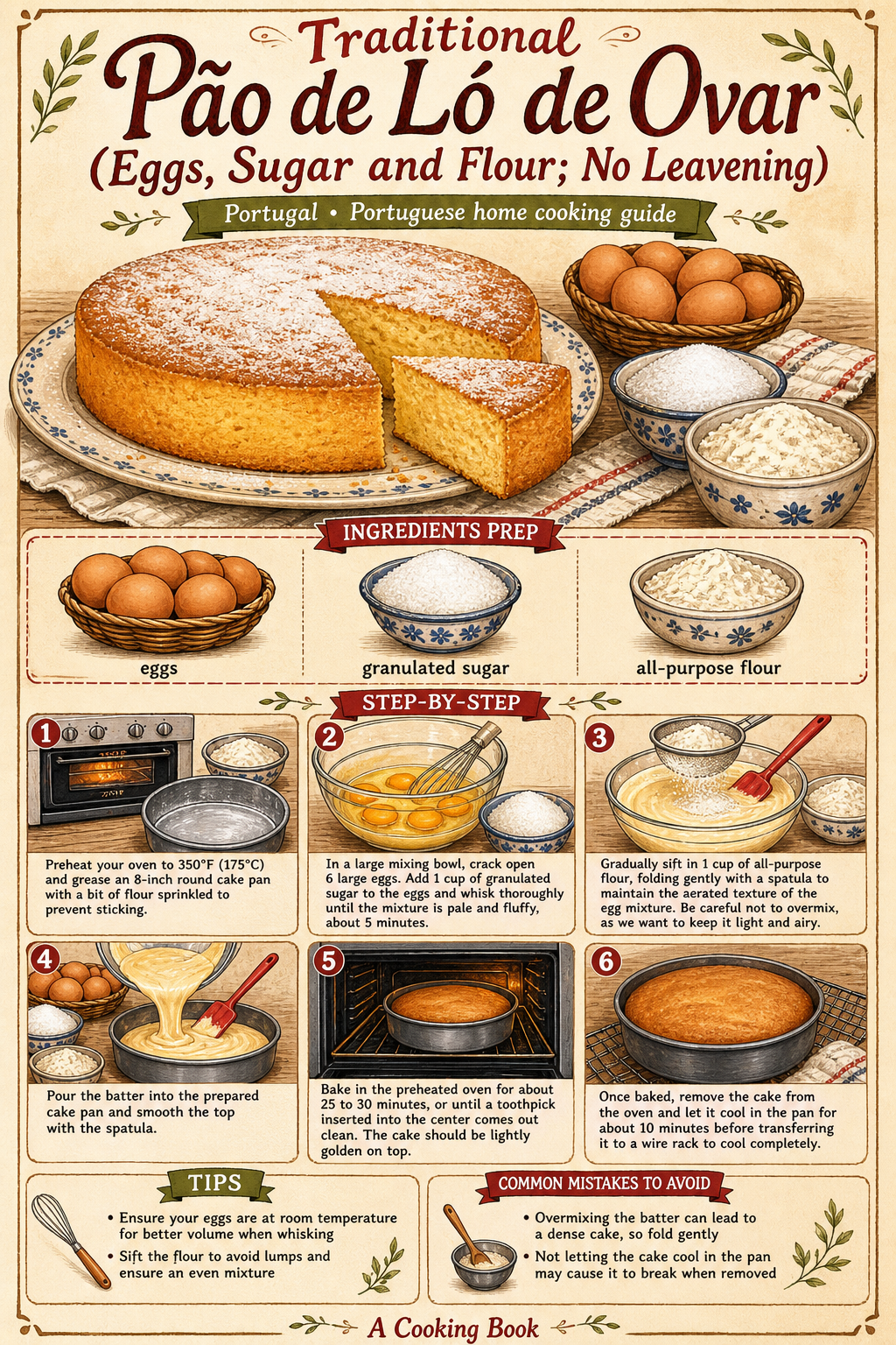 Traditional Portuguese Pão de Ló illustrated step-by-step cooking guide