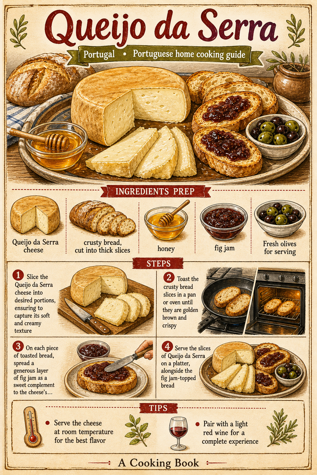 Traditional Queijo Serra da Estrela Serving Board illustrated step-by-step cooking guide