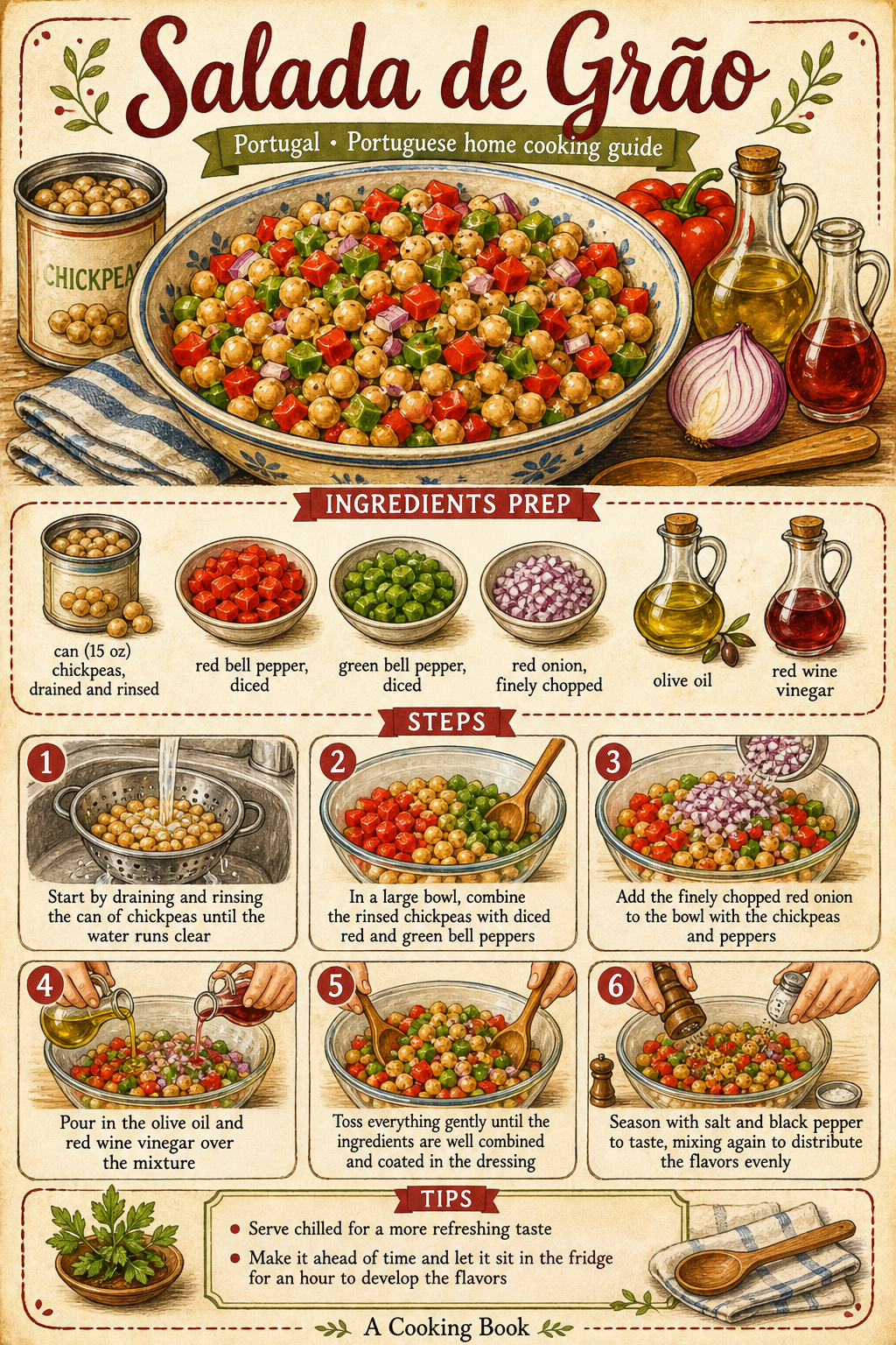 Portuguese Salada de Grão com Bacalhau illustrated step-by-step cooking guide