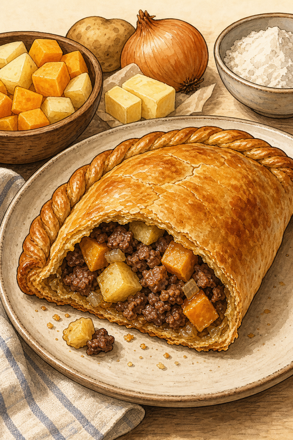 Cornish Pasty illustrated recipe card