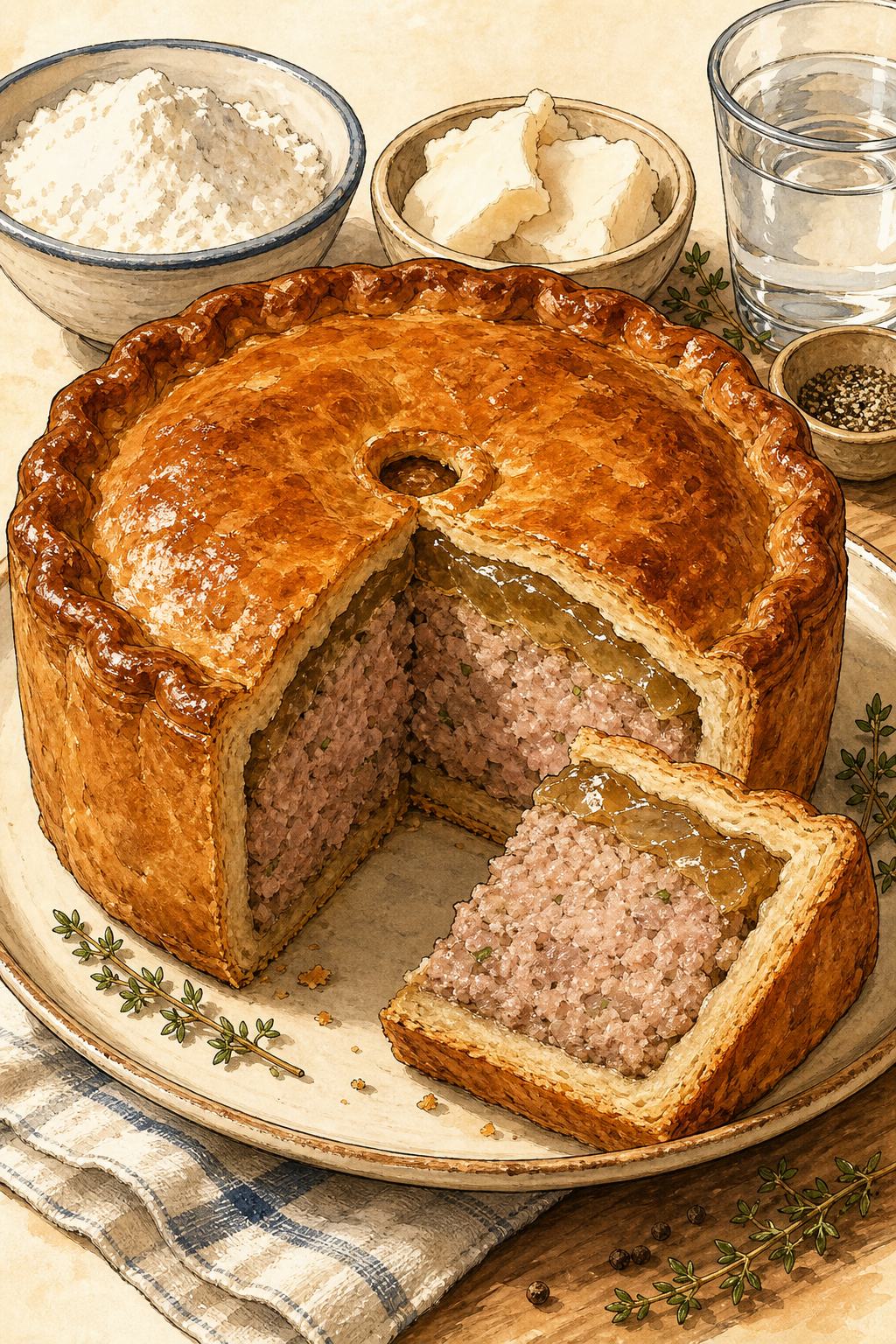 Traditional British Raised Pork Pie with Hot-Water Lard Crust and Pork Jelly