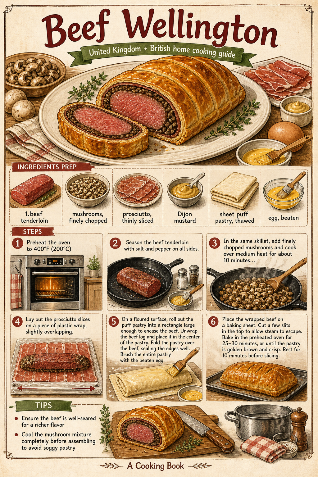 Beef Wellington illustrated step-by-step cooking guide