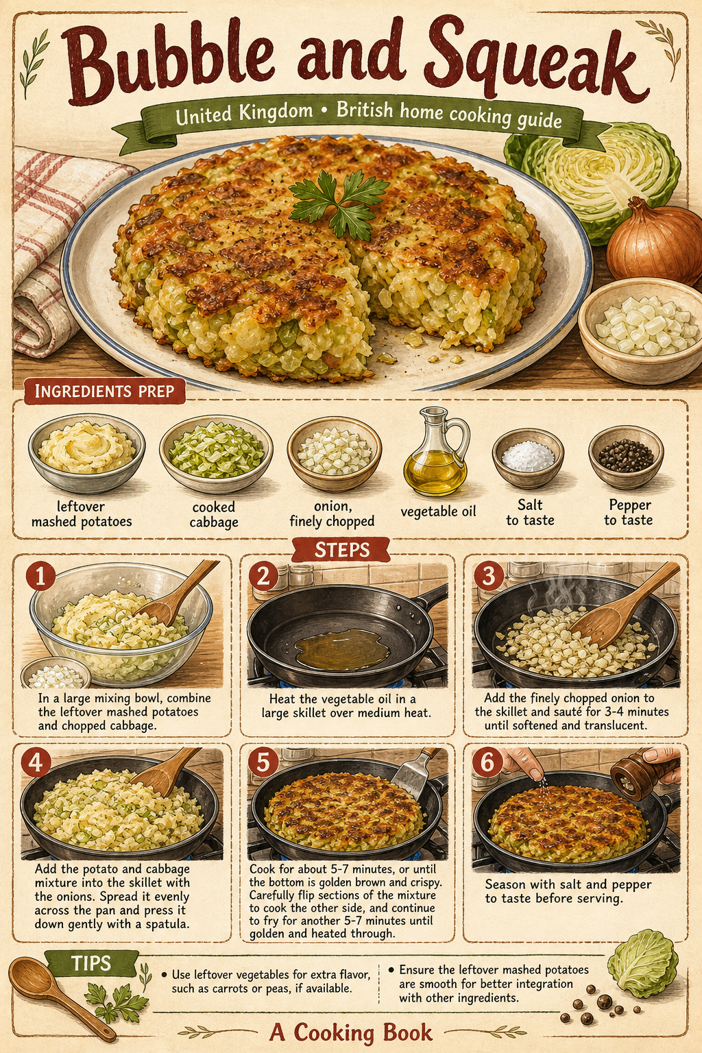 Bubble and Squeak illustrated step-by-step cooking guide