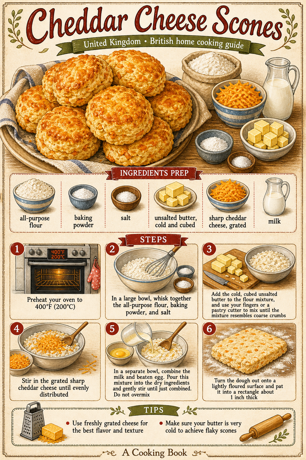 Cheddar Cheese Scones illustrated step-by-step cooking guide