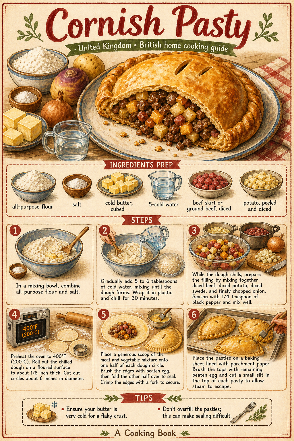 Cornish Pasty illustrated step-by-step cooking guide