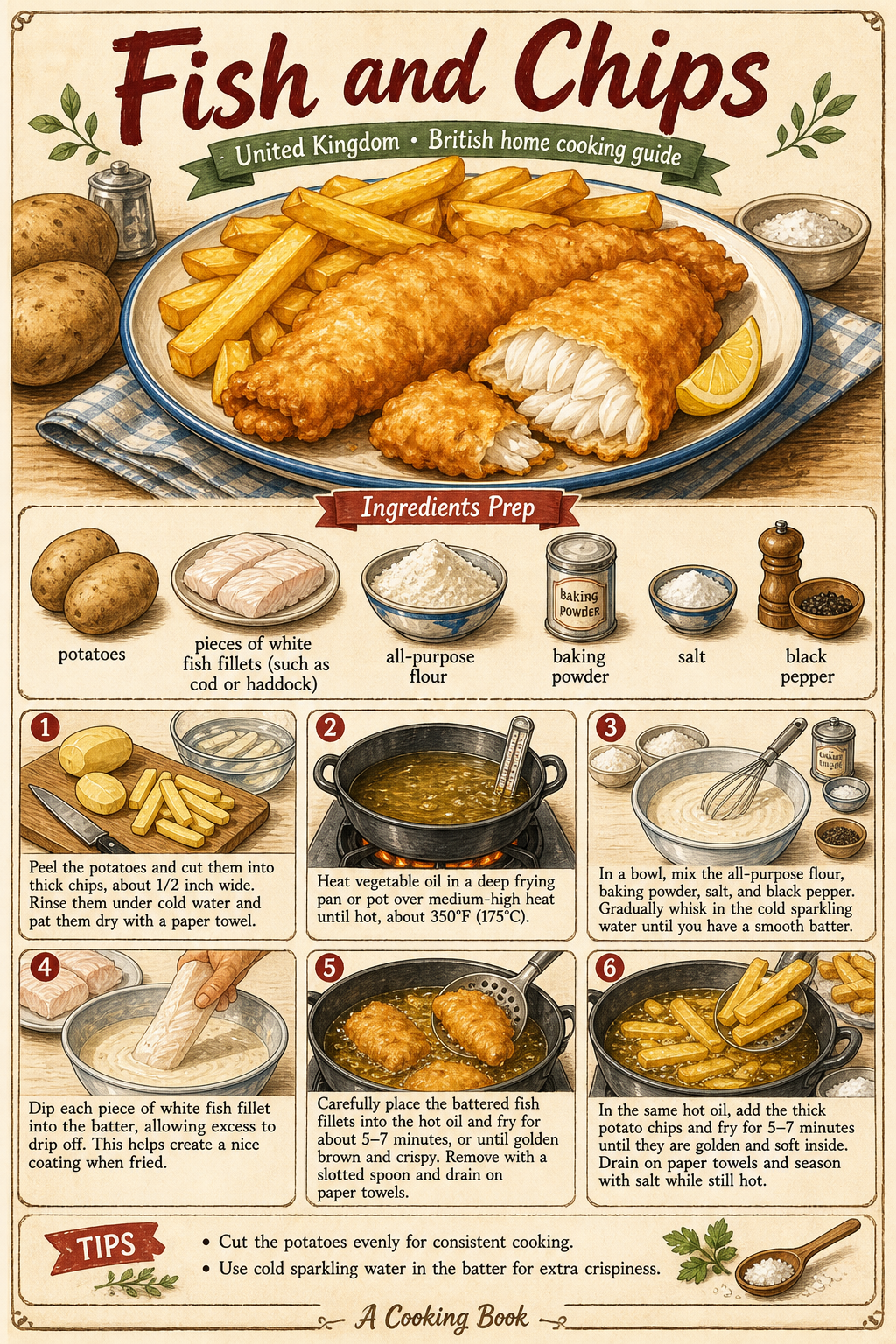 Fish and Chips illustrated step-by-step cooking guide