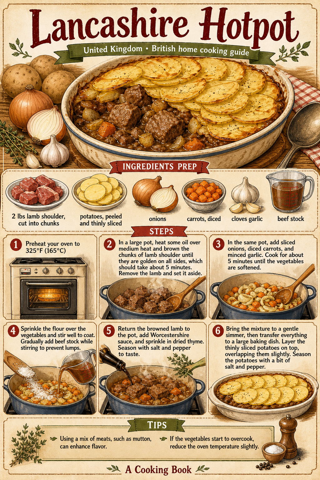 Lancashire Hotpot illustrated step-by-step cooking guide
